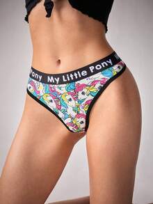 My Little Pony X SHEIN 2 buah Celana Dalam Thong Nyaman dan Lembut dengan Motif Unicorn dan Huruf serta Karet Elastis - Berwarna merah muda - View 7