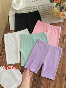 SHEIN LMoss Kids 5pcs/Set Young Girl Solid Color Knit Leggings Set - Multicolor - View 2
