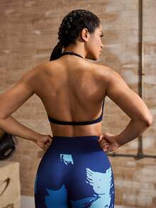 Powerista Top Esportivo Minimalista de Cor Sólida Básico com Alças Racer para Ioga e Fitness - Azul - Visão 3