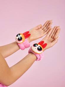THE POWERPUFF GIRLS X SHEIN 1条柔软吸水头带，2条腕带，舒适方便，适合洗脸和沐浴。 - 粉色 - 查看 8