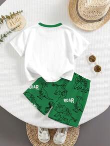 SHEIN Bộ áo thun in hình khủng long phong cách tối giản thường ngày dành cho bé trai. - Nhiều màu - Xem 3
