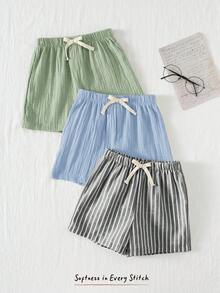 Cozy Pixies 3件套男童弹力腰短裤，带装饰丝带，舒适百搭 - 彩色 - 查看 7