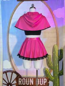 Fantasy Costume Fantasy Costume 3件套小红帽角色扮演服装，包括斗篷、红色和黑色迷你裙，适合派对、音乐节等场合。 - 玫紅色 - 查看 7
