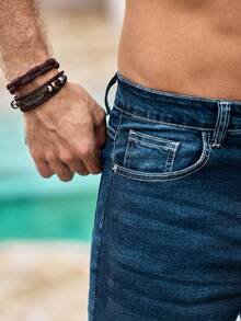 Mercer Haus Men Slant Pocket Jeans - Dark Wash - View 6