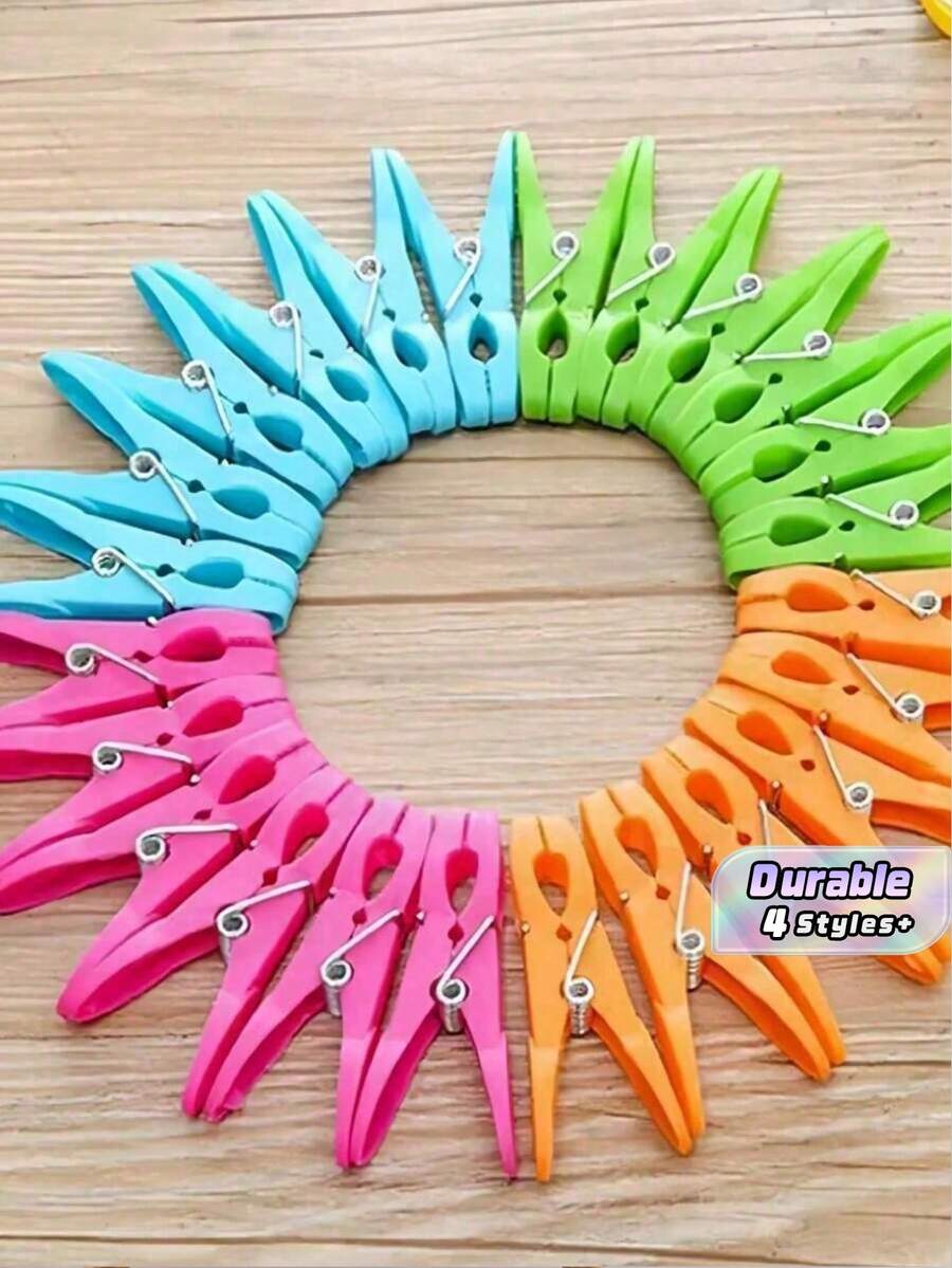 12/24/48/96Pcs Clothes Pegs & Cleaning Clips Set, 73mm Colorful Plastic Heavy Duty Spring Laundry Clips, Back To School Essential, Ideal For Clothes Towels Socks, Random Color - Multicolor - View 1