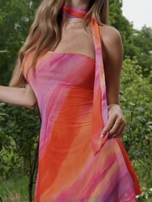 Cassandra Jullia Women's Batik Print Sleeveless Mini Shift Dress Party Elegant - Orange - View 6