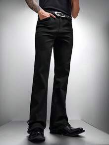 Zorclune Quần Jeans Ống Loe Màu Đen Có Khóa Kéo Ở Mắt Cá Chân Cho Nam - màu đen - Xem 4