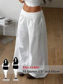 SHEIN Tall CURVE 大码女式夏季休闲复古度假乡村音乐节户外海滩波西米亚风简约水洗100%纯棉白色喇叭裤，女式休闲装，女式沙滩装，女式度假装 - 白色 - 查看 3