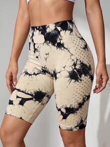 SHEIN Unity Seamless Yoga Leggings/Tie-Dye Craftsmanship/High Waist Tummy Control Lift Butt/Comfortable/Versatile/Moisture Wicking/Fitness Workout/Outdoor Running - Khaki - View 2