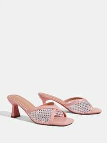 CUCCOO TILAWA Sandal Selop Wanita Berenda Modis untuk Perjalanan Sehari-hari, Warna Pink, Hak Tinggi, Cocok untuk Musim Panas - Berwarna merah muda - View 4