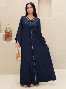 Yasmyna Đầm maxi Thổ Nhĩ Kỳ dành cho nữ, Áo choàng dài truyền thống Ả Rập. - Màu xanh hải quân - Xem 9