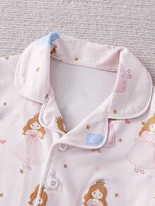 2 Sets Random Baby Girls Cute Cartoon Print Pajama Set,White And Pink Summer Holiday Short Sleeve Cardigan Top&Shorts,Princess Sheep Bear Rabbit - Multicolor - View 2