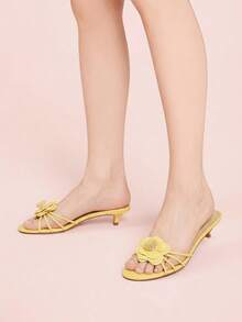 CUCCOO DOLLMOD Élégantes mules confortables et polyvalentes à talon court, bout rond, décor de chatons et ouvertes sur le dessus des pieds, style français - Jaune moutarde - Voir 3