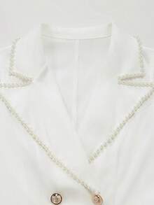 SHEIN Franclia 女士纯色简约休闲珍珠装饰无袖迷你连衣裙 - 白色 - 查看 4