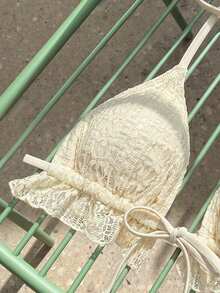 Elavelle Áo bikini buộc cổ bằng vải jacquard dành cho nữ, thích hợp cho mùa xuân/hè. - Màu be - Xem 5