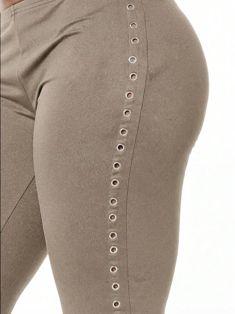 SUMWON WOMEN Women Capri Jersey Leggings With Side Eyelet Detail Casual Stretch Mid Rise Knee Length Bottoms