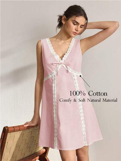 Ocili Đầm ngắn không tay, chất liệu 100% cotton, thêu hoa, kiểu dáng mở phía trước, thoải mái, thích hợp cho nữ.