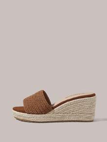 Styleloop Giày nữ, màu nâu, giày rơm đan bằng dây gai dầu, sandal đế xuồng, giày giúp tăng chiều cao, phong cách bohemian cho kỳ nghỉ. - màu nâu - Xem 3