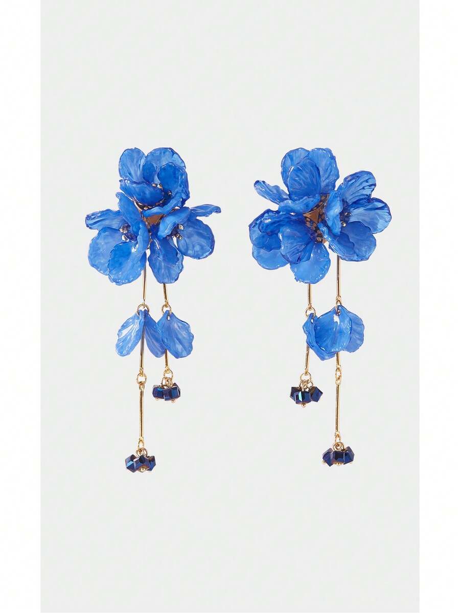 Noxbound A Pair Of European And American Fashion 3D Poppy Simulation Flower Crystal Fringed Earrings Sweet Seaside Vacation Style Earrings Temperament Fashion Earrings - Multicolor - View 1