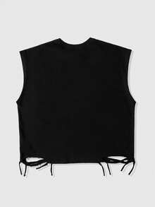 ROMWE MEN Street Life Men's Street Style Distressed Casual Tank Top - Black - View 2
