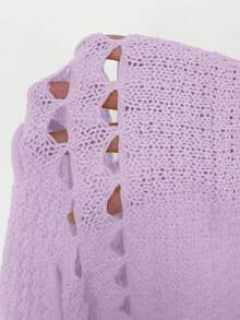 Sunnyshic Plus Size Women's Purple Sommar Smart Casual Vacation Elegant Bohemian Off-Shoulder Hollow-Out Ruffle Knit Top & Drawstring Long Skirt Set - Purple - View 9