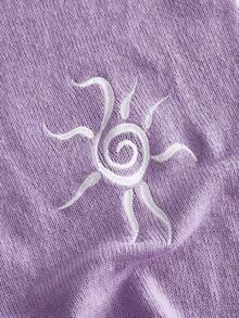 ROMWE MEN Street Life Suéter de punto casual y versátil con cuello redondo y estampado de sol y luna para uso diario de hombres - Morado - Ver 4