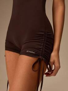 Athîral Women's Solid Color Casual Everyday Activewear Romper - Coffee Brown - View 5