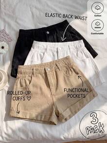 Bộ 3 chiếc quần short denim màu kaki, trắng, đen dành cho thiếu nữ. - Nhiều màu - Xem 1