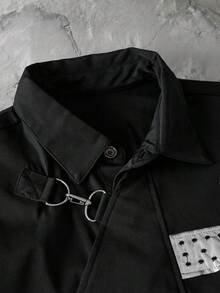 NEON BLANC 100% Cotton Twill Cross Embroidered Short Sleeve Shirt - Black - View 3