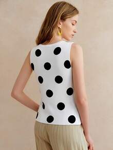 Blusa de punto sin mangas con botones delanteros de unicolor para uso casual y de oficina para mujeres - Blanco y Negro 2 - Ver 3