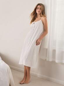 Ocili Áo ngủ dài không tay, rộng rãi, thoải mái dành cho nữ, làm từ vải jacquard cotton. - trắng - Xem 5