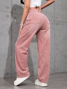 ICON Versatile Solid Color Straight Leg Jeans With Pocket - Rosa - View 2