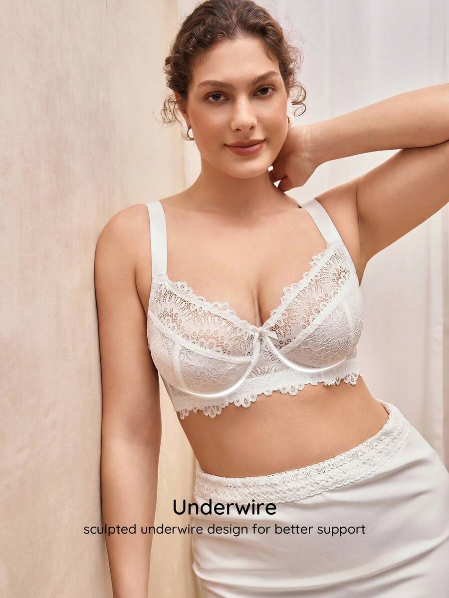 Bralution 1 pezzo Reggiseno in pizzo e rete con ferretto, taglie comode - Bianco - Visualizzare 1