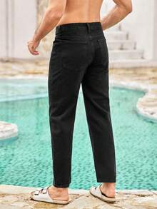 Mercer Haus Jeans rectos con bolsillo sesgado para hombre, estilo grunge - Negro - Ver 2