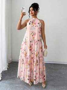 Elenzga Đầm maxi hoa mùa hè cỡ lớn, đầm dự tiệc cưới bãi biển xếp tầng cổ yếm, đầm maxi cổ yếm hoa phong cách boho cỡ lớn, đầm maxi mùa hè đi biển không tay xếp tầng dành cho nữ, đầm maxi cổ yếm hoa cỡ lớn, đầm maxi phong cách boho không tay xếp tầng, trang phục nghỉ hè cỡ lớn dành cho nữ. - Nhiều màu - Xem 4