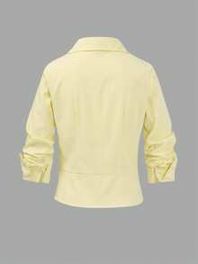 EMERY ROSE Camisa de manga larga de unicolor 2 en 1 para mujer - Amarillo claro - Ver 2