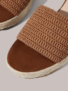 Styleloop Giày nữ, màu nâu, giày rơm đan bằng dây gai dầu, sandal đế xuồng, giày giúp tăng chiều cao, phong cách bohemian cho kỳ nghỉ. - màu nâu - Xem 5