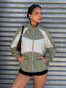 Muchica Chaqueta ligera de nailon de color block y manga raglán para exteriores - Multicolor - Ver 1
