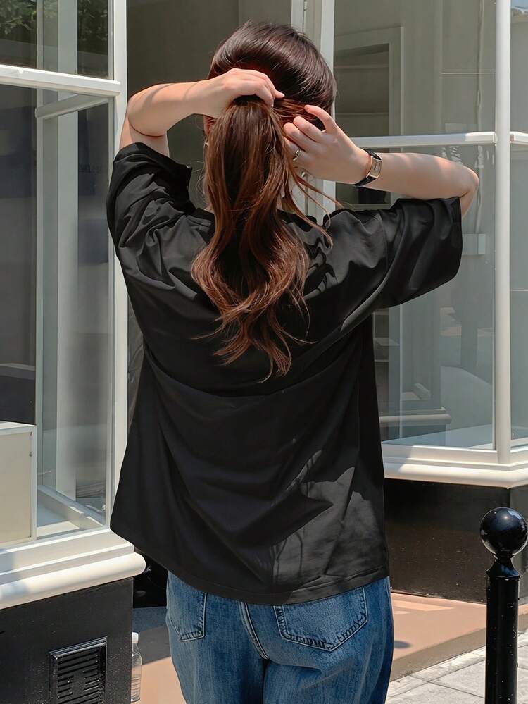 Bow Embroidery Loose Short Sleeve Round Neck T-Shirt For Women