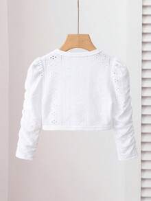 Chaqueta/abrigo de manga larga con mangas apiladas, estilo sencillo y lindo para bebé niña en otoño/invierno - Blanco - Ver 5
