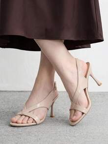 CUCCOO BIZCHIC Giày sandal cao gót thời trang nữ, gót nhọn, da bóng, phù hợp bốn mùa, đi làm, thanh lịch, cơ bản, công sở, ngoài trời. - Màu be - Xem 4