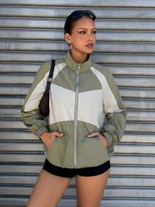 Muchica Chaqueta ligera de nailon de color block y manga raglán para exteriores - Multicolor - Ver 4