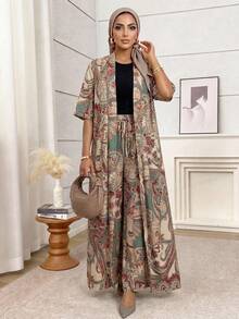 SHEIN Lady CURVE Ensemble 2 pièces vintage ample et élégant, grande taille, pour l'été - Multicolore - Voir 1