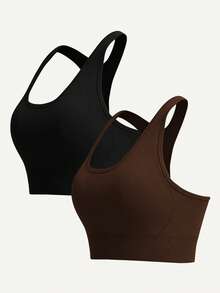 Velisys Velisys Solid Color Backless Scoop Neck Seamless Sports Bra For Summer - Multicolor - View 2