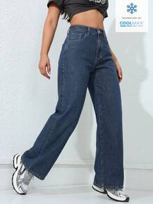 SHEIN ICON Quần jeans ống đứng dáng thường ngày với túi xéo - Rửa tối - Xem 5