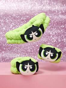 THE POWERPUFF GIRLS X SHEIN 1pc Soft Absorbent Headband, 2pcs Wristband, Comfortable & Convenient For Face Washing And Bathing - Green - View 4
