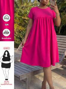 SHEIN CURVE+ 大码女式纯色圆领短袖休闲连衣裙，夏季传统派对连衣裙，优雅派对连衣裙，优雅连衣裙，女士优雅连衣裙，女士优雅连衣裙，女士优雅连衣裙，女士婚礼宾客连衣裙，女士派对连衣裙，休闲连衣裙，女士夏季连衣裙，休闲长裙，女士休闲连衣裙，夏季连体裤，夏季连衣裙，夏季连衣裙，度假连衣裙，女士度假连衣裙，乡村风格女士度假连衣裙 - 玫紅色 - 查看 7
