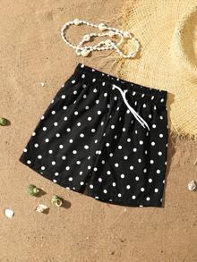 SHEIN Young Boys Swimwear,Classic Black And White Polka Dot Style Beach Shorts With Adjustable Drawstring,Suitable For Summer Vacation,Beach Travel,Holiday - Black and White - View 3