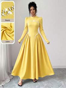 Modelyn Elegant Long Wine Red Beaded Dress For Women, Suitable For Outings In Winter - Yellow - View 2
