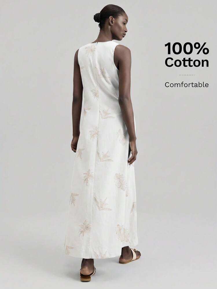 Women's White Animal Print,Summer,Elegant,Holiday,Vacation,Holiday Extra Long Dress,Sleeveless V-Neck Floral Jacquard Bohemian A-Line Beach Dress